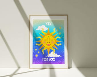 Impresión de la carta del Tarot El Sol: Arte mural espiritual bohemio