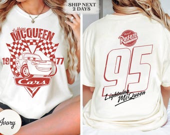 Vintage Lightning Mcqueen doppelseitiges T-Shirt, Rusteze Cars T-Shirt, 95 Lightning Mcqueen Shirt, Radiator Springs Design, BTW Urlaubsgeschenk