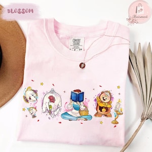 Disney Beauty and The Beast Watercolor Characters T-Shirt, Crop Top, Disney Princess Belle Tee, Chip and Mrs Potts, Disneyland Princess Gift