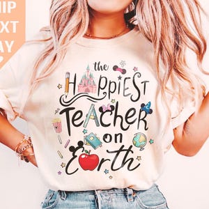 Disney The Happiest Teacher On Earth T-Shirt, Crop Top, Disney Teacher Life Tee, Perfect Gift for Educators, Last Day of School Shirt.