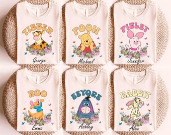 Camiseta retro de Winnie the Pooh de los 90, camiseta infantil, diseño floral de Disney, camiseta personalizada de Pooh Bear, colección de Eeyore, Piglet y Tigger, regalo de vacaciones