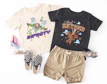 Camisetas a juego de Buzz y Woody, camisetas de Toy Story, camisetas de Disney para hermano y hermana, camisetas de cumpleaños para niños y niñas, Hasta el infinito y más allá