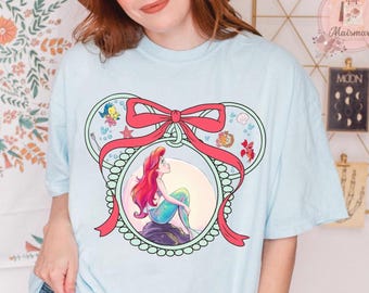 Disney The Little Mermaid Ariel T-Shirt, Crop Top, Coquette Bows Mickey Ears Design, Disneyland Princess Collection, WDW Atlantica Gift