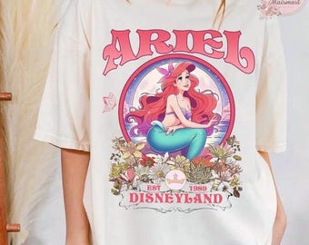 Disney The Little Mermaid Princess Ariel Floral T-Shirt, Crop Top, Est 1989, Disneyland Princess Collection, Atlantica Design,Girl Trip Gift