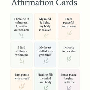 Cartes d'affirmation de pleine conscience – 54 citations imprimables sur les soins personnels | Calme, minimal, téléchargement numérique pour le bien-être et la pensée positive