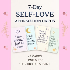 Cartões de Afirmação de Amor-Próprio de 7 Dias – Baralho Digital para Imprimir | Citações de Autocuidado em Tons Pastel para Bem-Estar Diário e Mentalidade Positiva