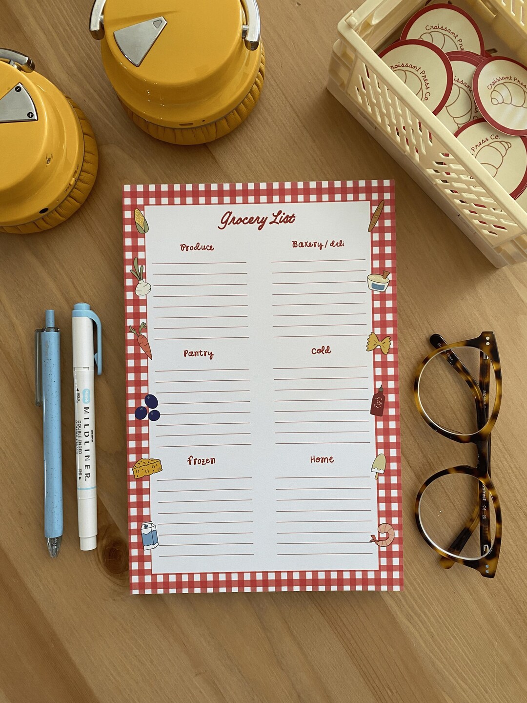 Red Gingham Grocery List Notepad Tearoff Shopping List With Food