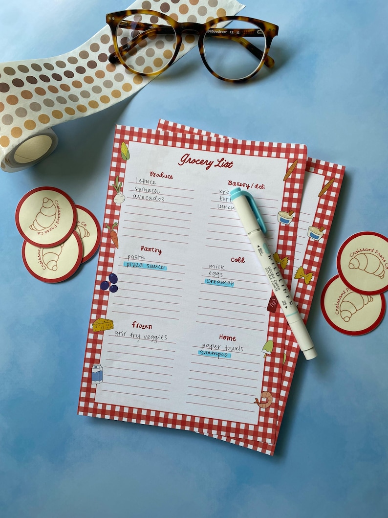 Red Gingham Grocery List Notepad Tearoff Shopping List With Food