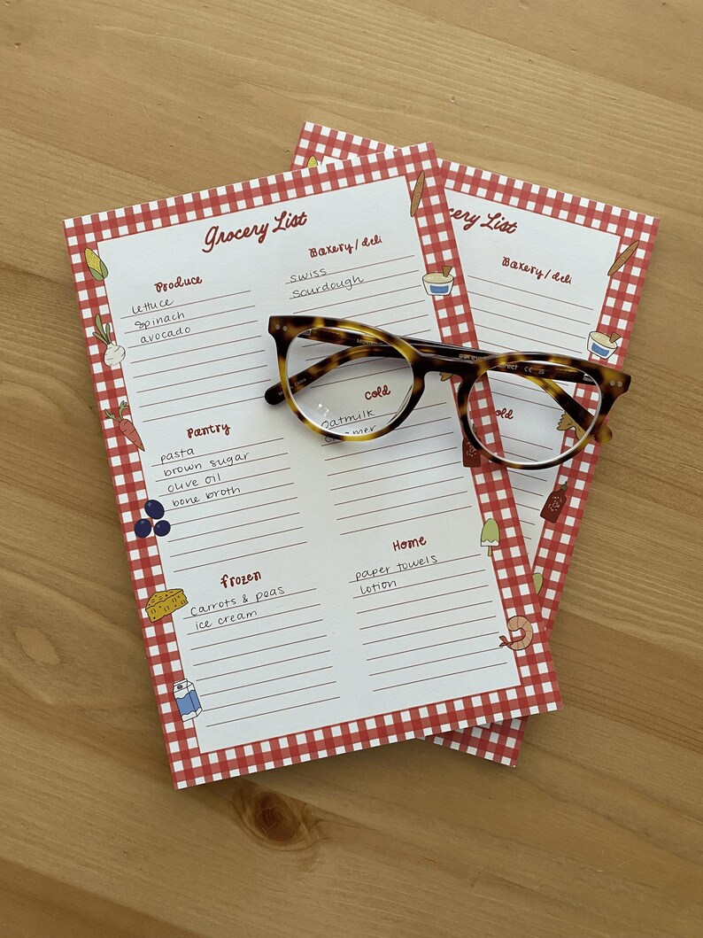 Red Gingham Grocery List Notepad Tearoff Shopping List With Food