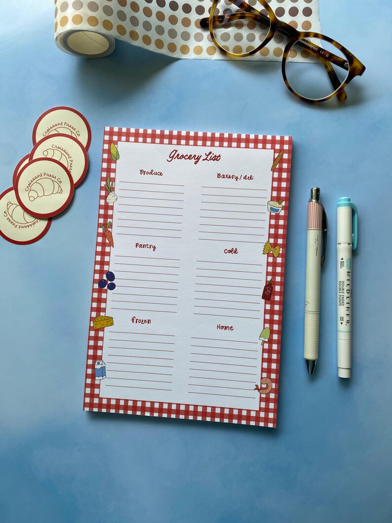Red Gingham Grocery List Notepad Tearoff Shopping List With Food