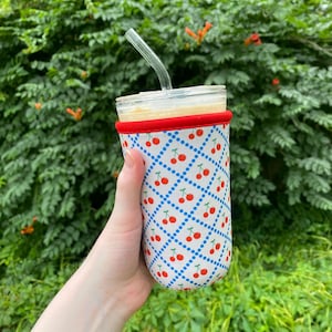 Cherry Berry Drink Sleeve / Iced Coffee Coozie / Neoprene Cozie