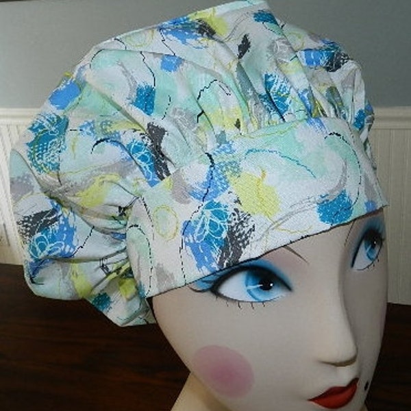 NEW Urban Mod on White  Banded Bouffant Surgical Cap /Bakers Cap