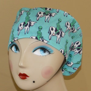 Alien Rodeo   European Scrub Cap with Toggle/Chemo Hat/ Food Service/Dental  Cap/Women Scrub Cap/Medical Scrub Cap/Unisex Tieback Cap