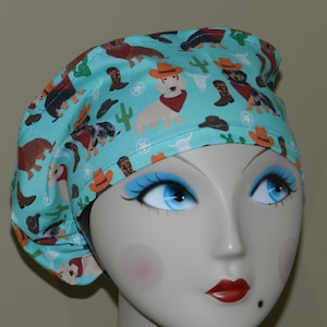 Western Doxies  !!!!!    Euro Surgical Scrub Cap with Toggle Food Service Cap/Dental Scrub Cap/Women Scrub Cap/Medical Scrub Cap