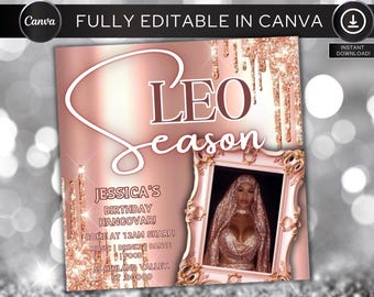 Leo Baddie Birthday Flyer, Birthday Szn Flyer, Leo Invitation Flyer, Leo Birthday Event, Social Media Flyer, Premade Flyer Template