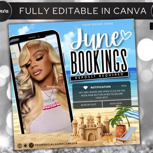 June Booking Flyer, Summer Booking Flyer, Summer Braids Sale Flyer, Summer Season Flyer, Hair Flyer, Braids Special Flyer Template