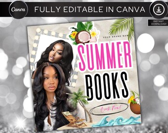 Editable Summer Books flyer, June Booking Flyer, New bookings flyer, book now flyer, appointment flyer, canva template
