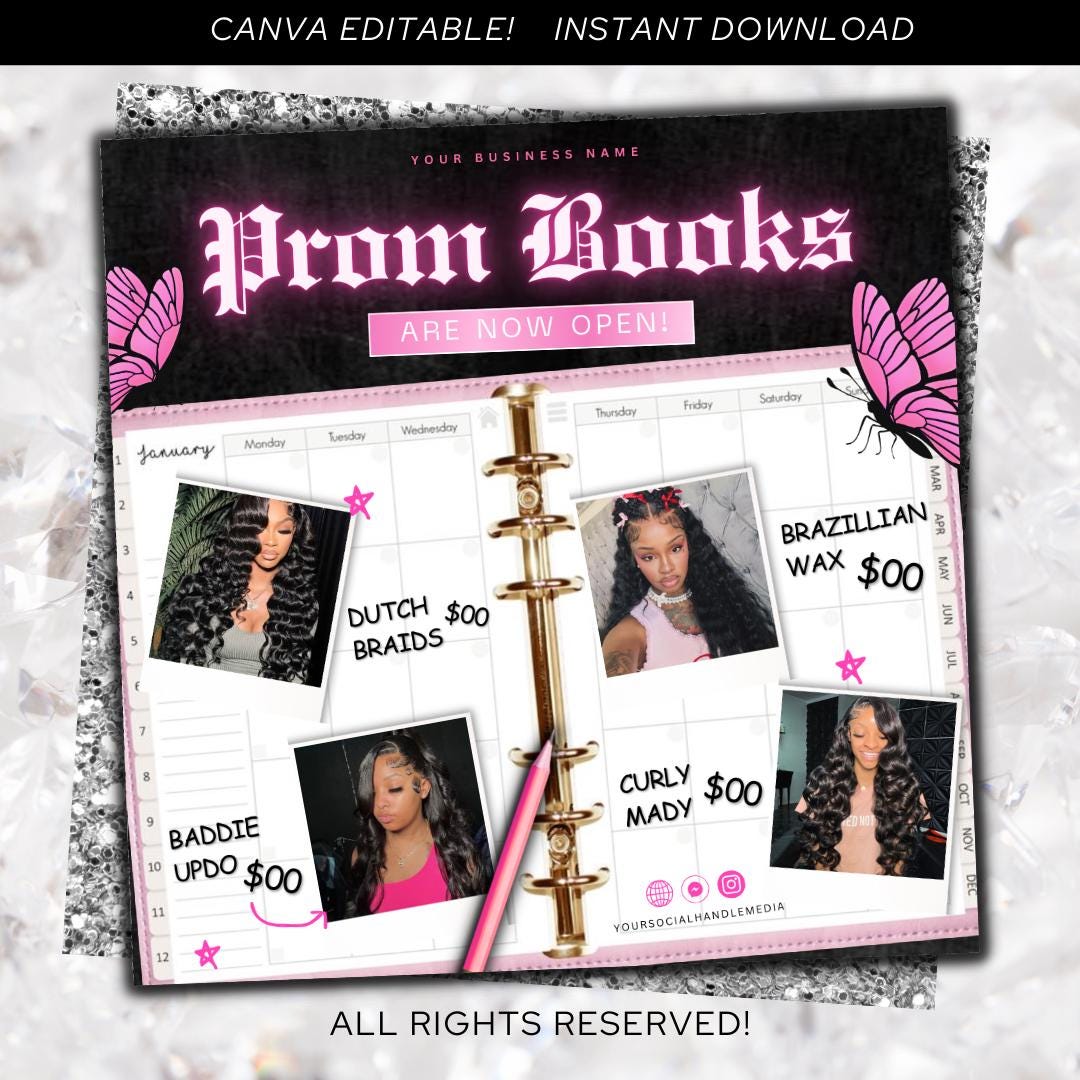Prom Book Prom Makeup Booking Flyer, Prom Flyer, Prom Send off Flyer, Pink Prom ...