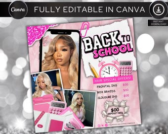 Back To School Flyer, Back to school sale flyer, Back to school hair flyer, DIY canva template, Back 2 School Flyer, Braid Special Flyer