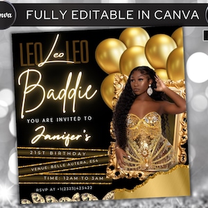 Leo Baddie Birthday Flyer, Birthday Szn Flyer, Leo Invitation Flyer, Leo Birthday Event, Social Media Flyer, Premade Flyer Template