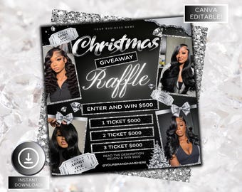 December Raffle Giveaway flyer, Holiday Raffle  Flyer, Book Now Flyer, Christmas Raffle  Flyer, Lash, Hair, Makeup, Nails, Wig Flyer, Canva