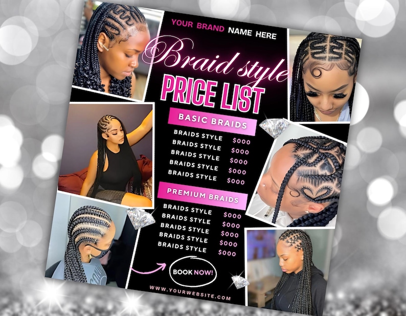 Braids Pricelist, Hair Styles Braiding Price Guide, DIY Flyer Template ...
