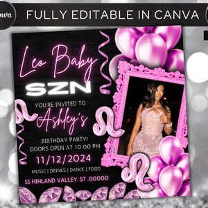 Leo Season Party Flyer, Birthday Szn Flyer, Leo Invitation Flyer, Leo Birthday Event, Social Media Flyer, Premade Flyer Template
