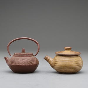 Miniature Japanese Cast Iron Tetsubin Ceramic Kyusu Teapots Set｜Authentic Antique Dollhouse Decor Accessory｜Tiny Collectible Wabi Sabi Art