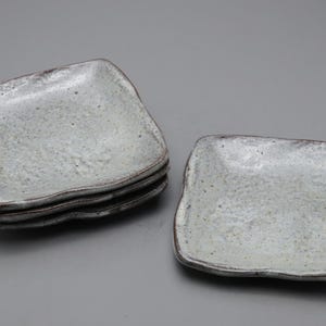 Japanese Pottery | Handmade Stone Gray Square Plates | Rustic Glazed Side Dishes | Set of 4 Appetizer Plates for Dinnerware and Home Accents