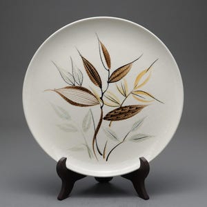 Kasuga Japan Goldina | Vintage Large Plate | Mid Century Modern | Hand Painted Leaf | Retro Ceramic Pottery | Brown Autumn Decor | Japanese