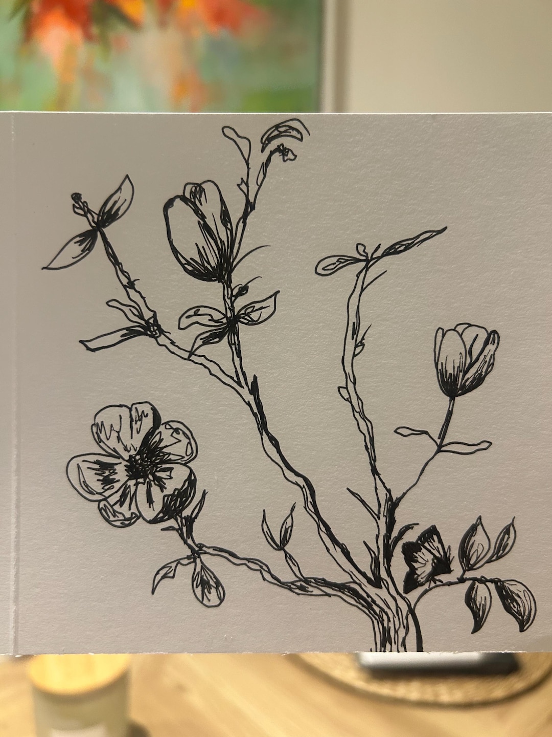 Fine Line Floral Card - Etsy
