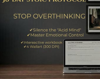 Stoic Shadow Work Journal & Overthinking Workbook | CBT Mental Health Planner PDF | Dark Academia Decor | ADHD Anxiety Relief Diary