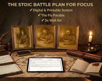 Stoic ADHD Planner & Shadow Work Journal | 30-Day Monk Mode Challenge | Dopamine Detox Guide | Dark Academia Decor | Marcus Aurelius