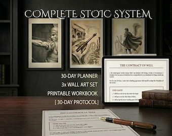 Stoic Discipline 30-Day Program | Mental Toughness Planner, Wall Art (Printable PDF)