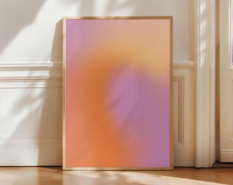 Purple Orange Gradient Wall Art – Abstract Aura Digital Download, Bedroom and Living room Printable Poster, Minimalist Scandinavian Style