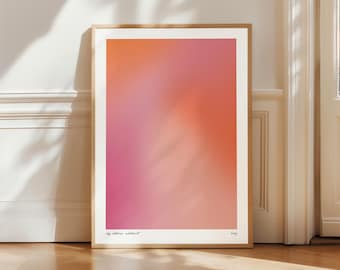 White border Pink Orange Gradient Wall Art – Abstract Digital Download, Horizontal HD Printable Poster, Minimalist Modern Contemporary Style