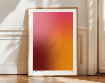 White Border Pink Orange Modern Aura Gradient Wall Art, Abstract aesthetic Digital Download, Printable Poster, Minimalist Contemporary Style