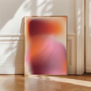 Roze oranje moderne muurkunst met kleurovergang – abstracte esthetische digitale download, trendy printbare HD-poster, minimalistische Scandinavische moderne stijl