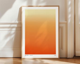 White border Orange Aura Sunset Gradient Wall Art – Abstract Trendy Digital Download, Home decor Printable Poster, Minimalist Modern Style