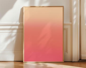 Pink Orange Aura Sunset Gradient Wall Art Abstract Trendy Digital Download Home decor Printable Poster, Minimalist Scandinavian Modern Style