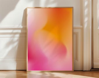 Pink Orange Ombre Aura Gradient Wall Art – Abstract Aesthetic Digital Download, Horizontal HD Printable Poster, Minimalist Modern Style