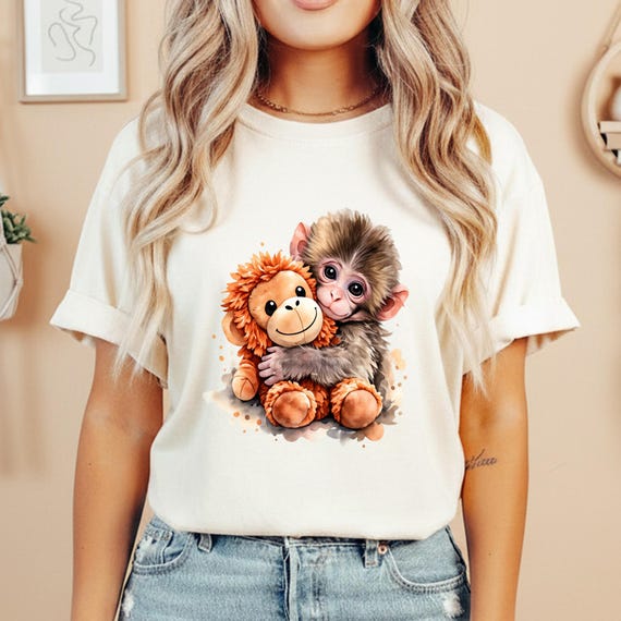 Monkey Punch Tee, Baby Monkey Holding Plush Toy, Save The Punch, Monkey Art Tee, Team Punch Monkey, Punch Stuffed Monkey Shirt, Trendy Shirt