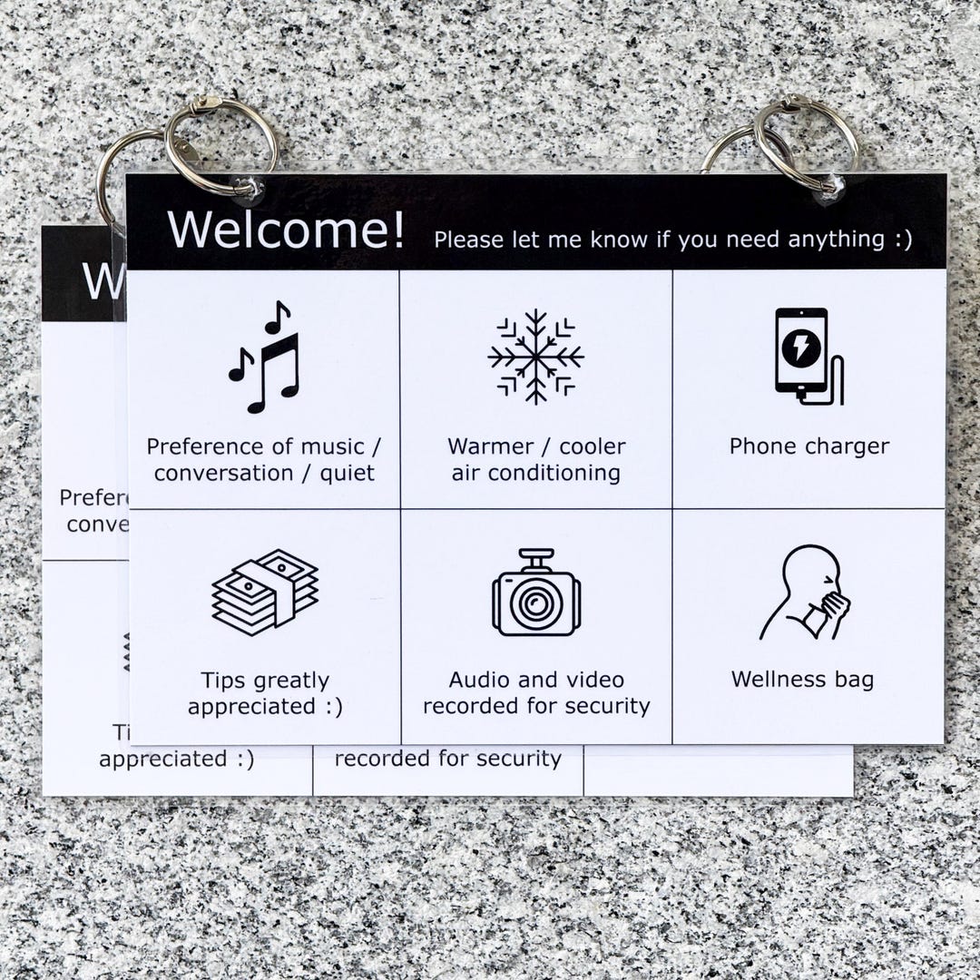 Rideshare Passenger Welcome Sign - 3 X Laminated Sign (A5 Size) With ...