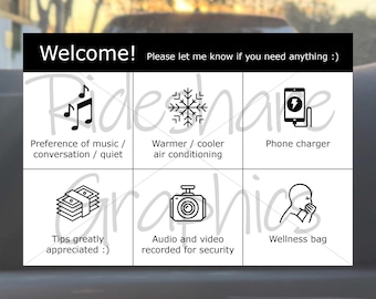 Rideshare Passenger Welcome Sign: Custom A5 Printable (Digital Download)