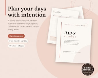 Anys Planner Digital Printable Weekly Budget Goal & Daily Schedule Organizer All-in-One Custom Academic Life Planner PDF