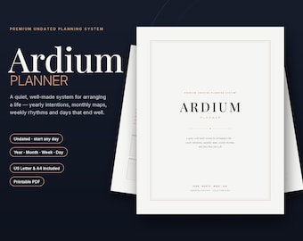 Ardium Planner | Minimalist Undated Life Planner PDF | Daily, Weekly & Monthly Pages | Goals, Habits and Energy Trackers | US Letter + A4