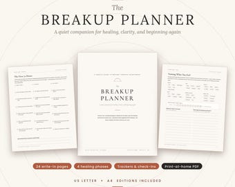 Breakup Planner Printable | Healing Journal & Self Care Workbook | Heartbreak Recovery Journal | Digital Download PDF US Letter and A4