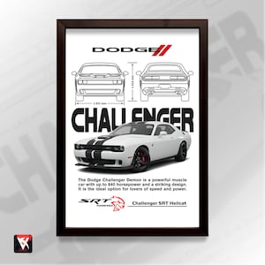Dodge Challenger SRT Hellcat Blueprint Poster: Muscle Car Wall Art