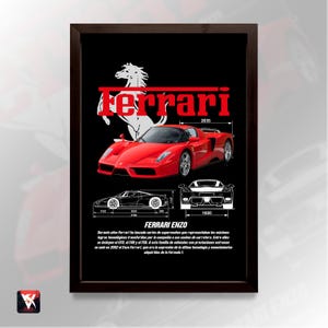 Ferrari Enzo Poster, Automotive Blueprint Wall Decor, Gift for Car Enthusiast, Red Supercar Aesthetic