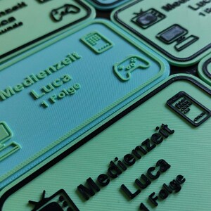 3Set 3D-gedruckte Medienzeit-Karte – personalisierbar mit Name des Kindes – Lernhilfe – Belohnungssystem - nach Montessori-Pädagogik-Konzept
